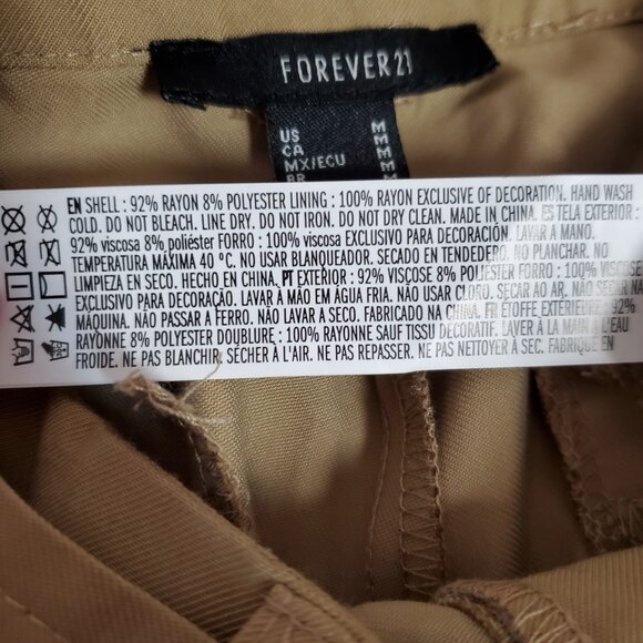 Women's Size M Wide Leg Cargo Pants Tan Forever 21 Detachable Belt High Rise - Picture 10 of 10